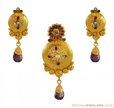 22K Fancy Pendant and Earrings set ( Antique Pendant Sets )