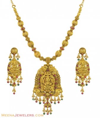 22k Temple Necklace Set (Antique) ( Antique Necklace Sets )