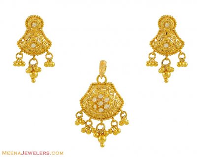 22K Polki Stones Pendant Set ( Gold Pendant Sets )