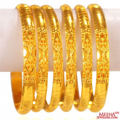 22K Gold Bangles Set (6 PCs) ( Set of Bangles )