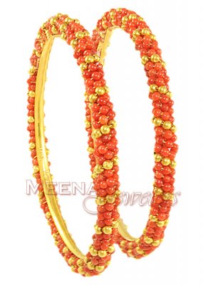 22k Coral Bangles (2Pc) ( Precious Stone Bangles )