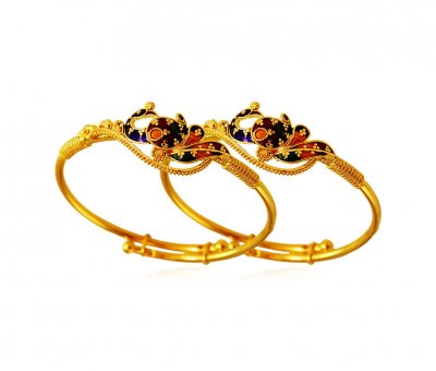 22Kt Gold Peacock Baby Kadas 2 PC ( Baby Bangles )