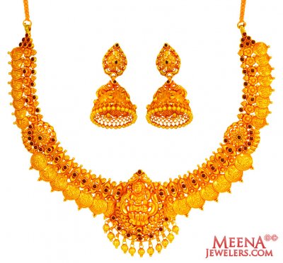 22K Gold Antique Kasu Necklace Set ( Antique Necklace Sets )