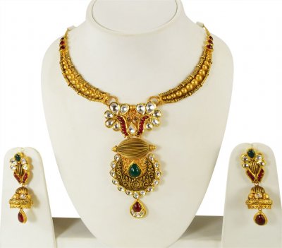 22 Kt Gold Antique Necklace Set ( Antique Necklace Sets )