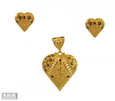 22K Gold Heart Pendant Set ( Gold Pendant Sets )