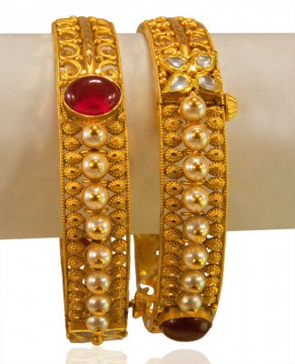 22kt Gold Antique Karas (2 Pcs) ( Antique Bangles )