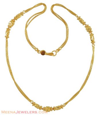 Gold Dokia Chain (16 Inch) - ChFc8067 - 22Kt Gold fancy double layered ...