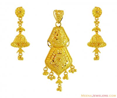 22k Gold Pendant Earring Set ( Gold Pendant Sets )