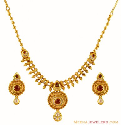 22K Gold Kundan Necklace Set ( Antique Necklace Sets )