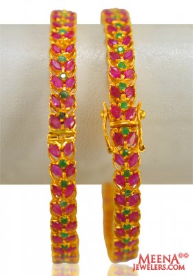 22K Ruby and Emerald Bangles ( Precious Stone Bangles )