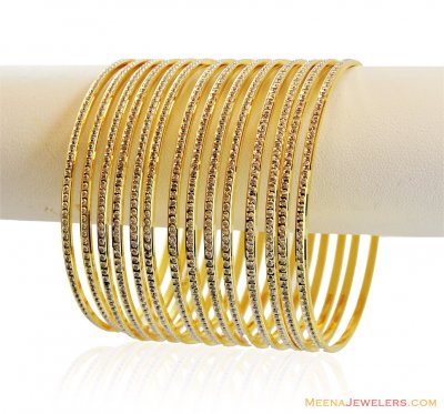 22k Fancy Two Tone Bangles (14) ( Set of Bangles )