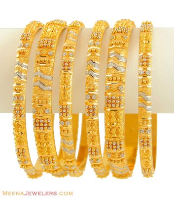 22k Two Tone Bangles Set( set of 6) ( Set of Bangles )