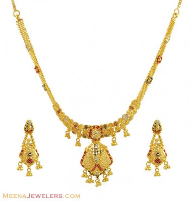 22k 3Tone Necklace Set ( 22 Kt Gold Sets )