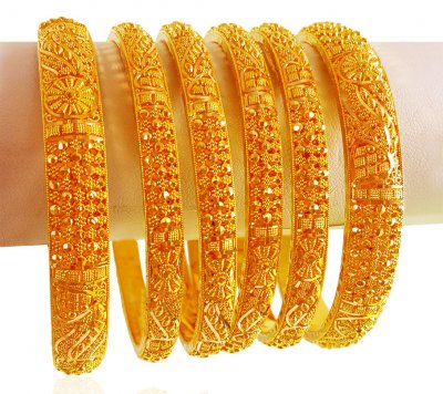 22KT Gold Bangles Set (6 PCs) ( Set of Bangles )