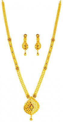 Gold Long Necklace Earring Set ( 22 Kt Gold Sets )