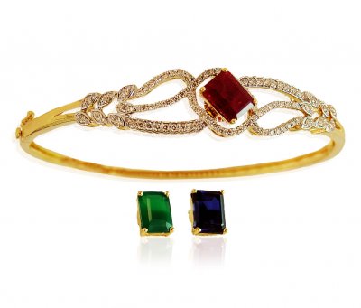 18K Gold Diamond and Stone Bracelet ( Diamond Bangles )