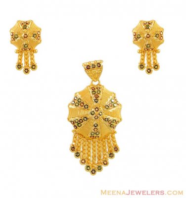 22K gold MeenaKari Pendant Set ( Gold Pendant Sets )