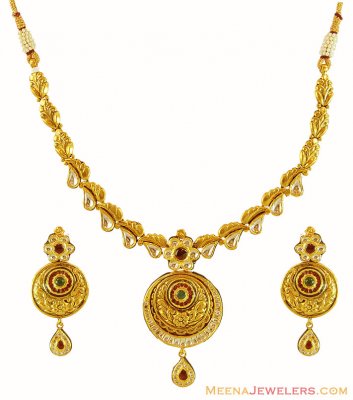 Antique Finish Gold Necklace Set ( Antique Necklace Sets )