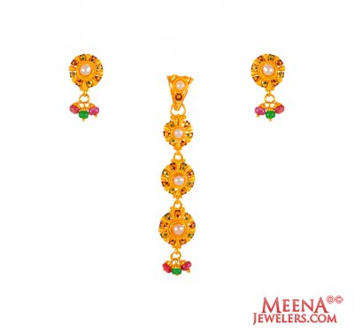 Meenakari 22K Gold Pendant set ( Gold Pendant Sets )