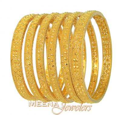 Gold Bangles with Diamond Cuts ( Set of Bangles )