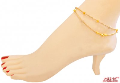 22Kt Gold Two Tone Anklets (2pc) ( Gold Anklets )