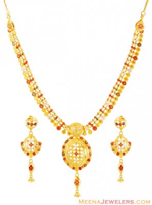 22K Gold Three Tone Necklace Set ( 22 Kt Gold Sets )