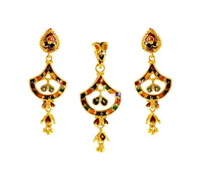 22K Gold Meenakari Pendent Set ( Gold Pendant Sets )