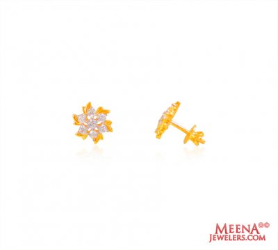 22K Gold Cubic Zircon Floral Tops   ( Signity Earrings )