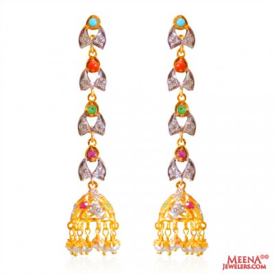 22K Fancy Two Tone Long Earrings ( Exquisite Earrings )