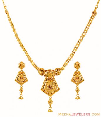 Meenakari 22K Gold Necklace Set ( 22 Kt Gold Sets )