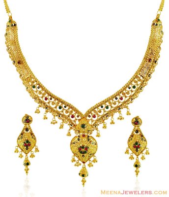 Designer Gold Precious Stones Set ( 22 Kt Gold Sets )