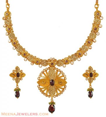 22k Antique finish necklace set ( Antique Necklace Sets )