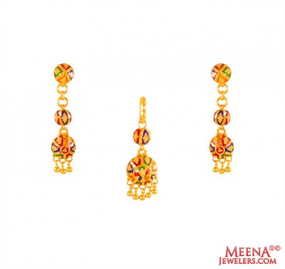 22 Kt Gold Meenakari Pendent Set ( Gold Pendant Sets )