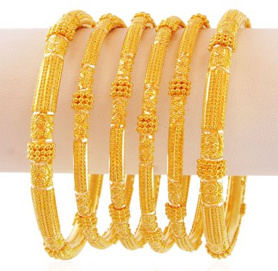 22K Yellow Gold Bangles (Set of 6) ( Set of Bangles )