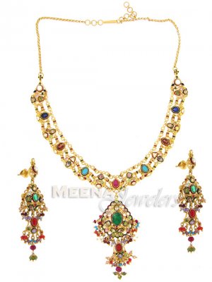 22 Kt Antique Gold Necklace Set ( Antique Necklace Sets )