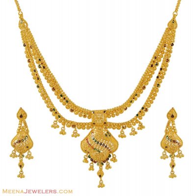 22k Fancy Meenakari Necklace  ( 22 Kt Gold Sets )