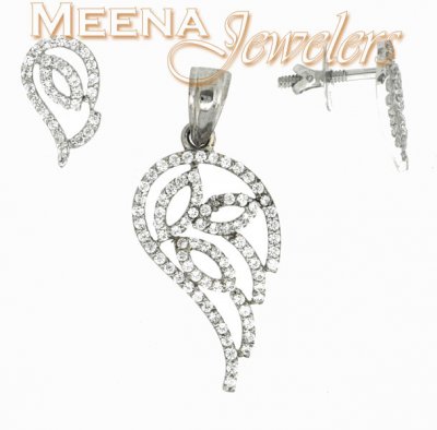 18Kt White Gold Fancy Pendant Set ( White Gold Pendant Sets )