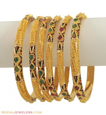 Gold Meenakari Bangles (set of 6) ( Set of Bangles )