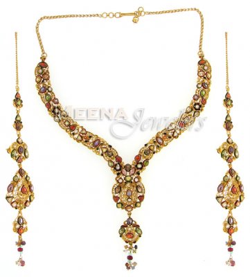 22Kt Gold Necklace Set (Classic Finish) ( Antique Necklace Sets )