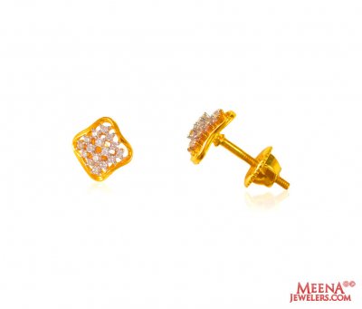 Fancy Gold Tops with CZ (22 Karat) ( Signity Earrings )