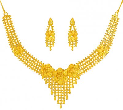 22k Gold Necklace Earring Set ( 22 Kt Gold Sets )