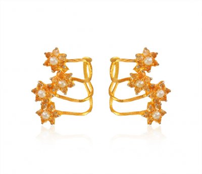 Designer Pearl Cz Earrings 22k  ( Precious Stone Earrings )