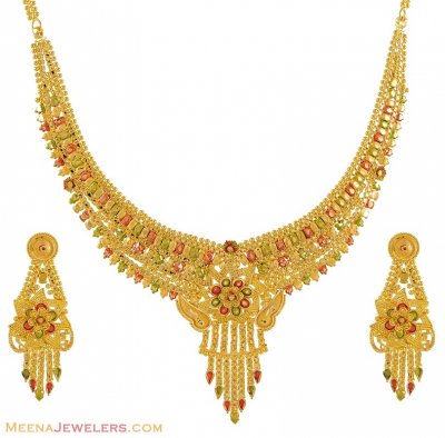 22kt Necklace Set (Three tone) ( 22 Kt Gold Sets )