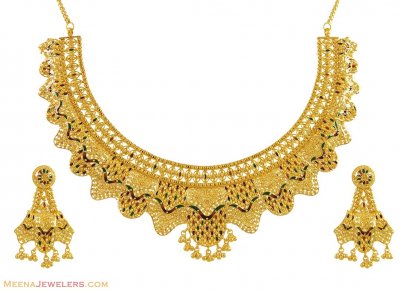 Fancy Meenakari Necklace Set (22Kt) ( 22 Kt Gold Sets )