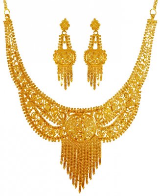 22K Gold Necklace Earring Set ( 22 Kt Gold Sets )