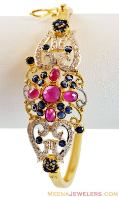 22K Designer Ruby Sapphire Bangle  ( Stone Bangles )