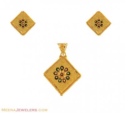 22K Meenakari Gold Pendant Set ( Gold Pendant Sets )