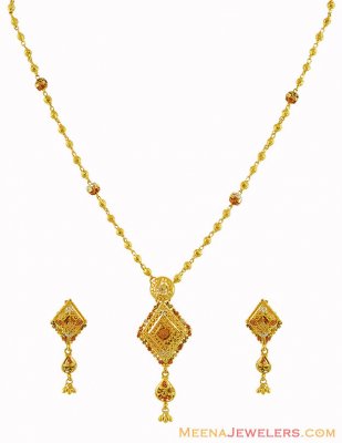 22K Gold Three Tone Necklace Set ( 22 Kt Gold Sets )