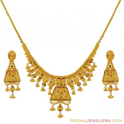 Meenakari Necklace Set (22k gold) ( 22 Kt Gold Sets )