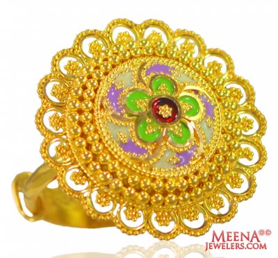 22kt Gold Floral Adjustable Ring ( Ladies Gold Ring )